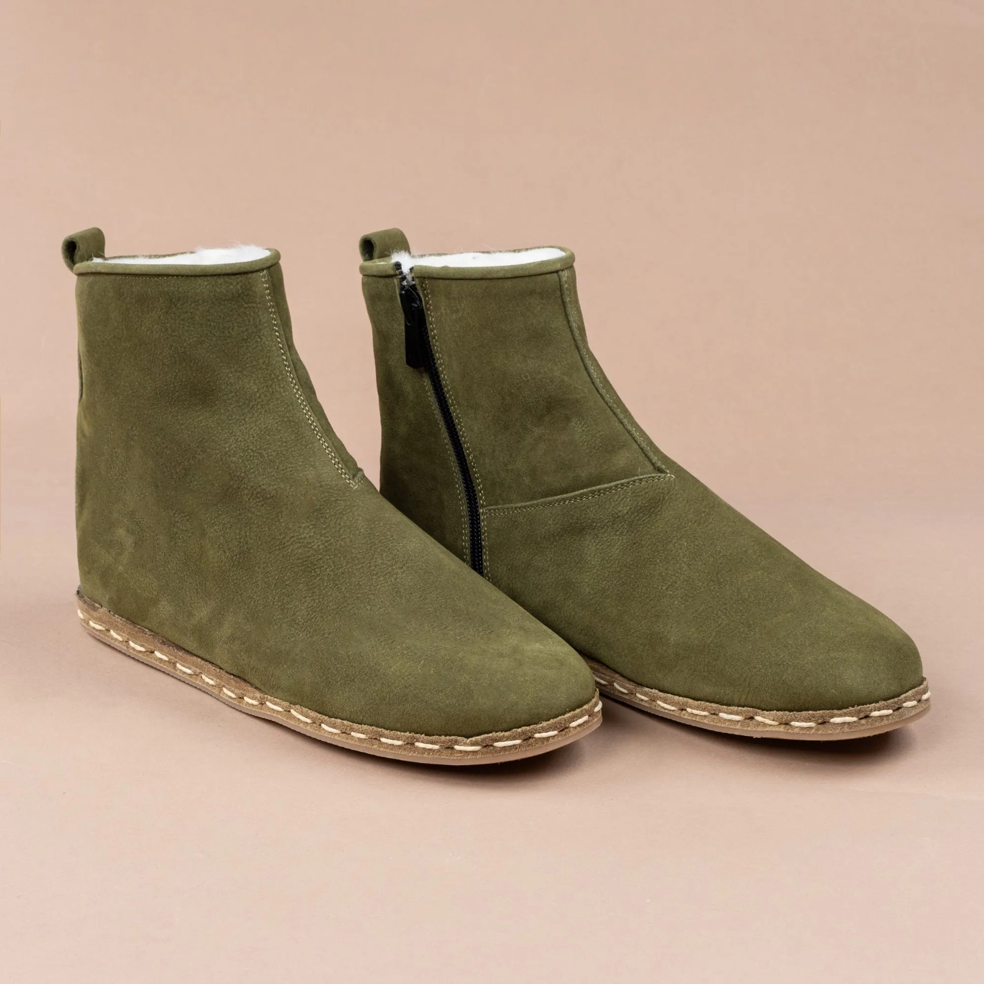 Men's Olive Shearling Boots