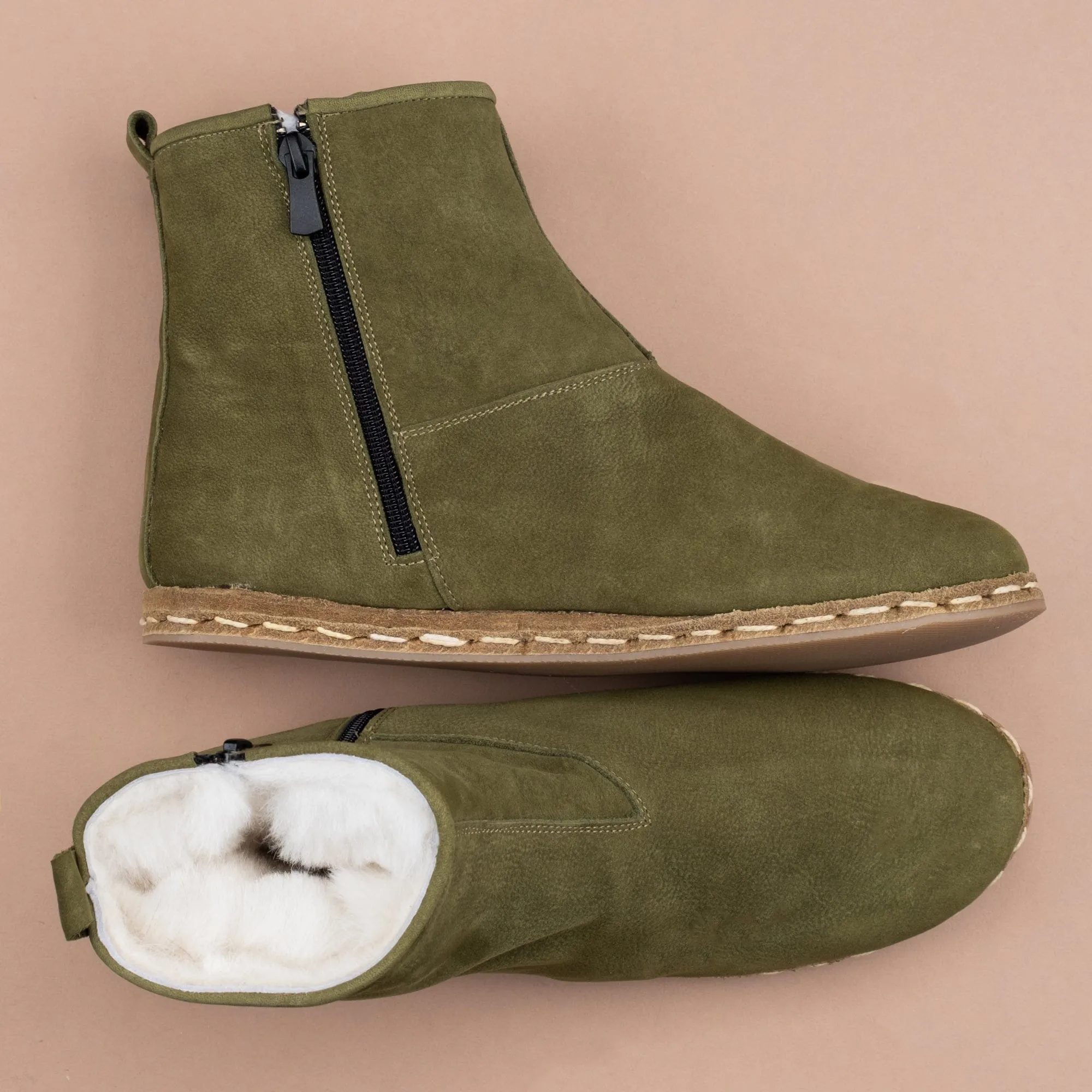 Men's Olive Shearling Boots