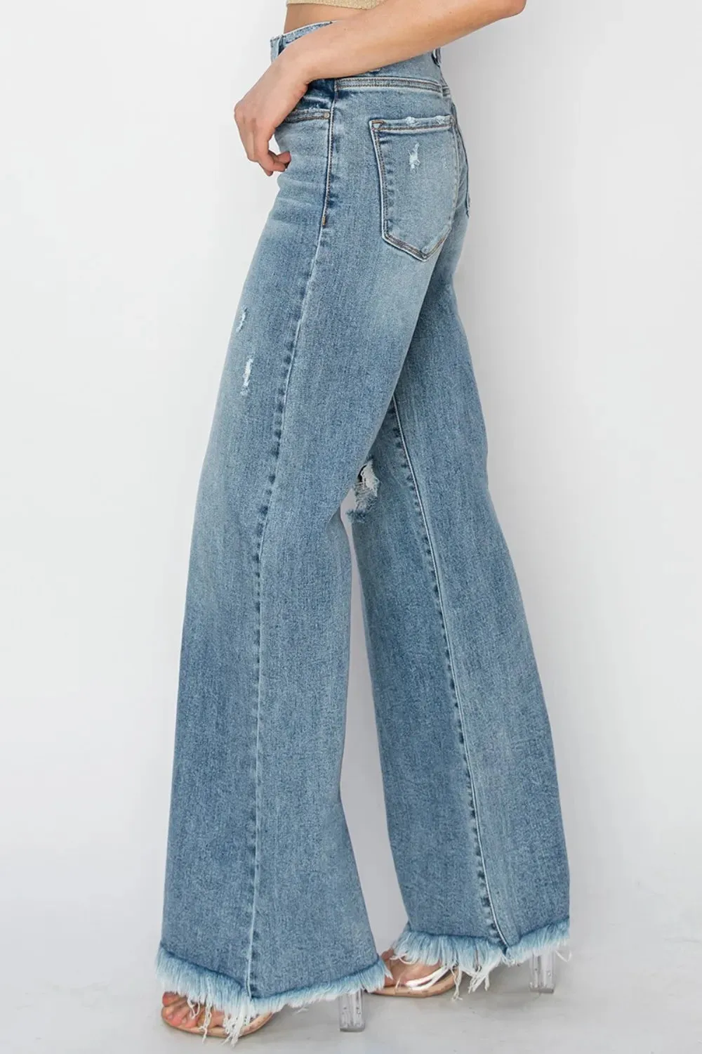 Mid Rise Button Fly Wide Leg Jeans