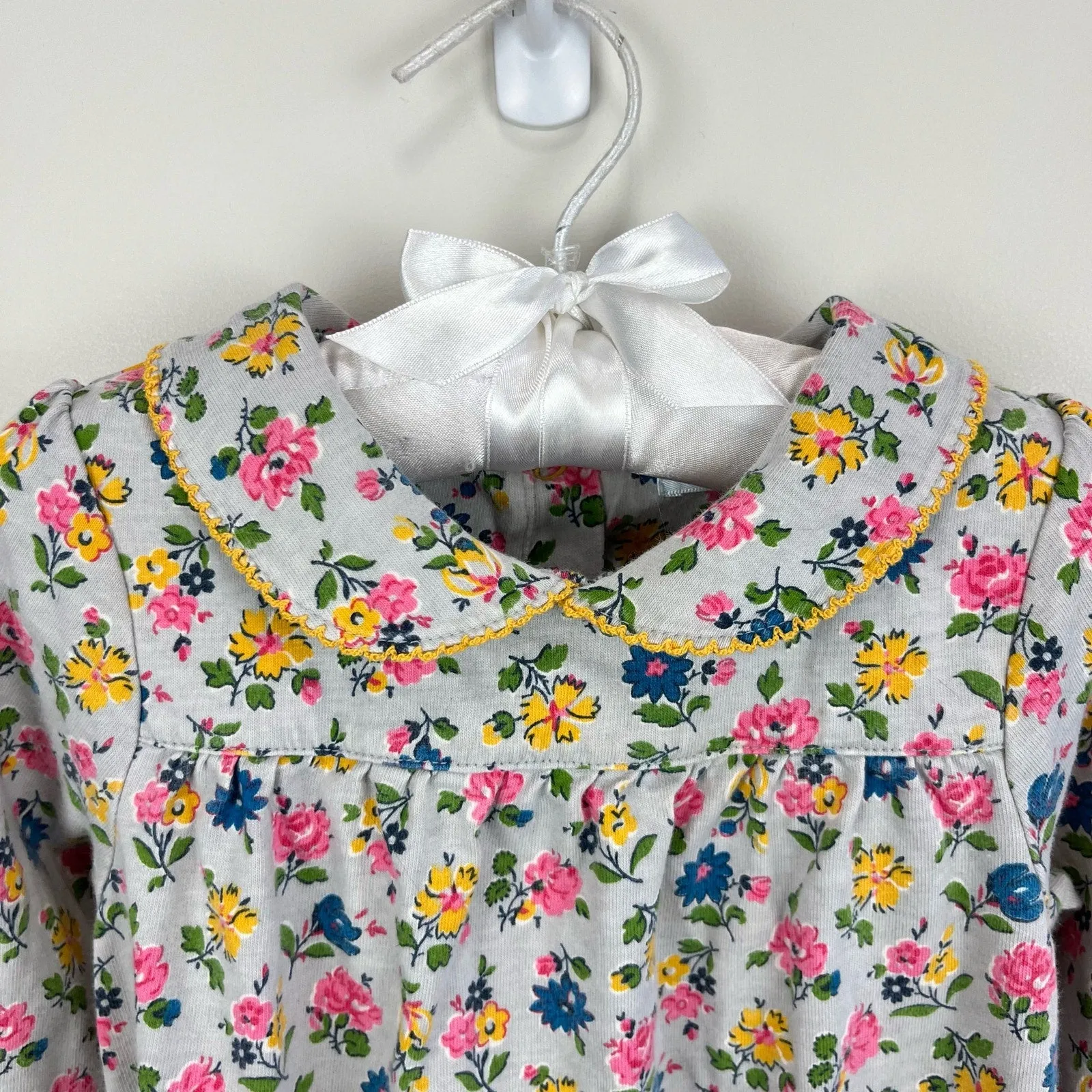 Mini Boden Gray Floral Long Sleeve Dress 2-3 Years