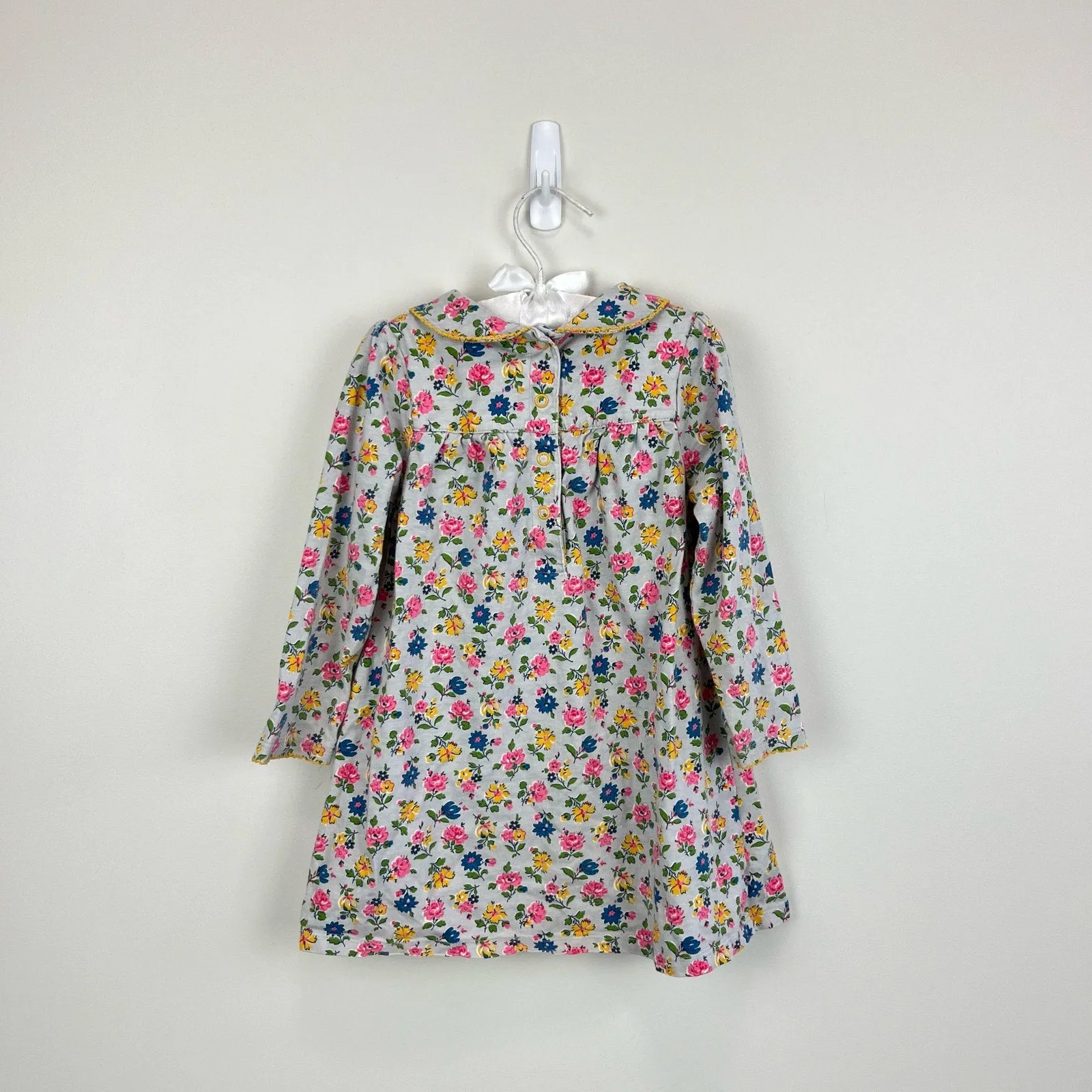 Mini Boden Gray Floral Long Sleeve Dress 2-3 Years