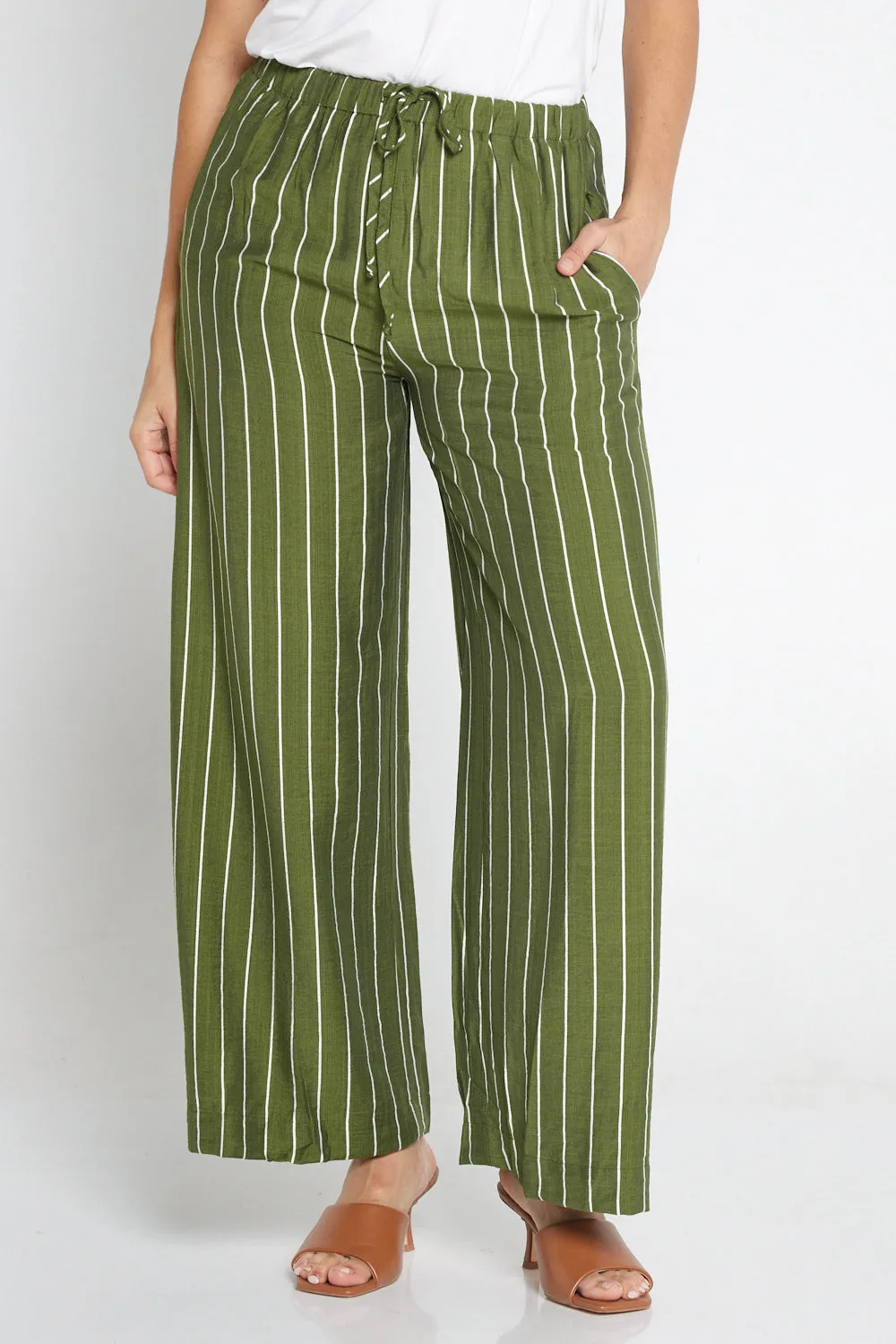 Neave Pants - Green/White Stripe