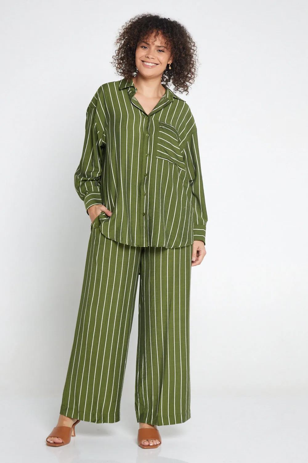 Neave Pants - Green/White Stripe