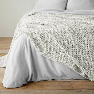 New - King Chunky Knit Bed Blanket Marled Gray - Casaluna