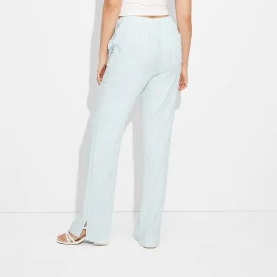 New - Women's Mid-Rise Relaxed Linen Pants - Wild Fable Light Blue S