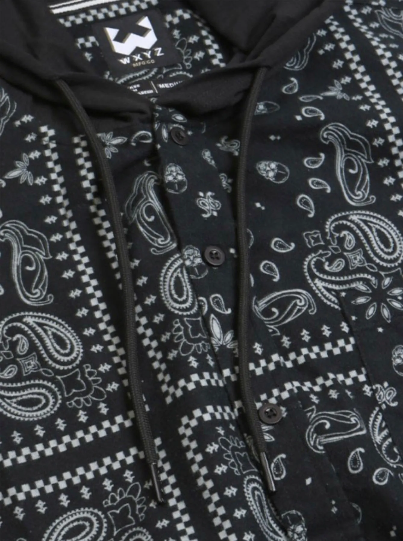 Paisley Print Hooded Shirt- Black