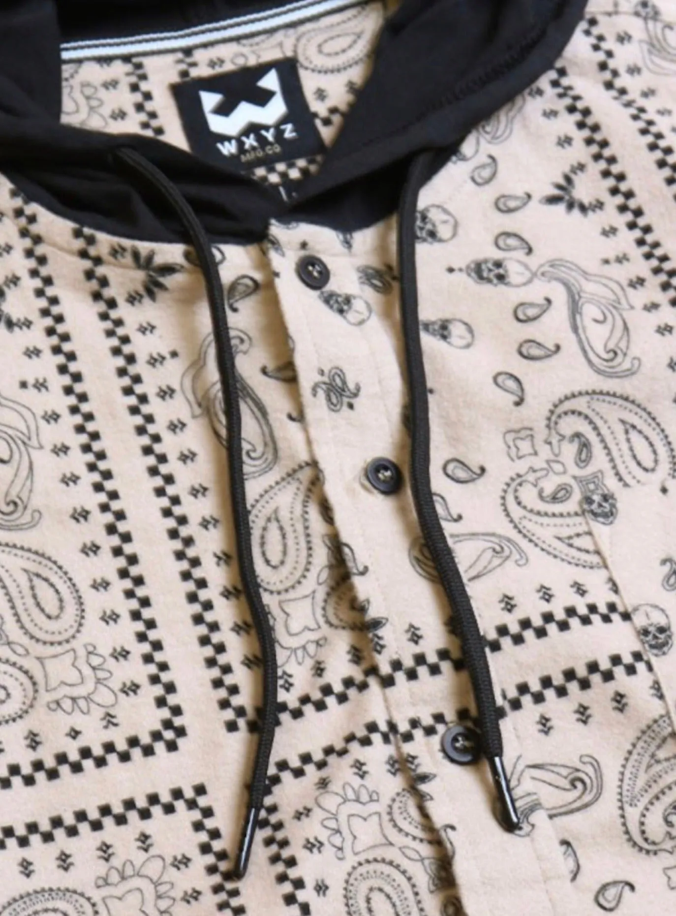 Paisley Print Hooded Shirt- Sand