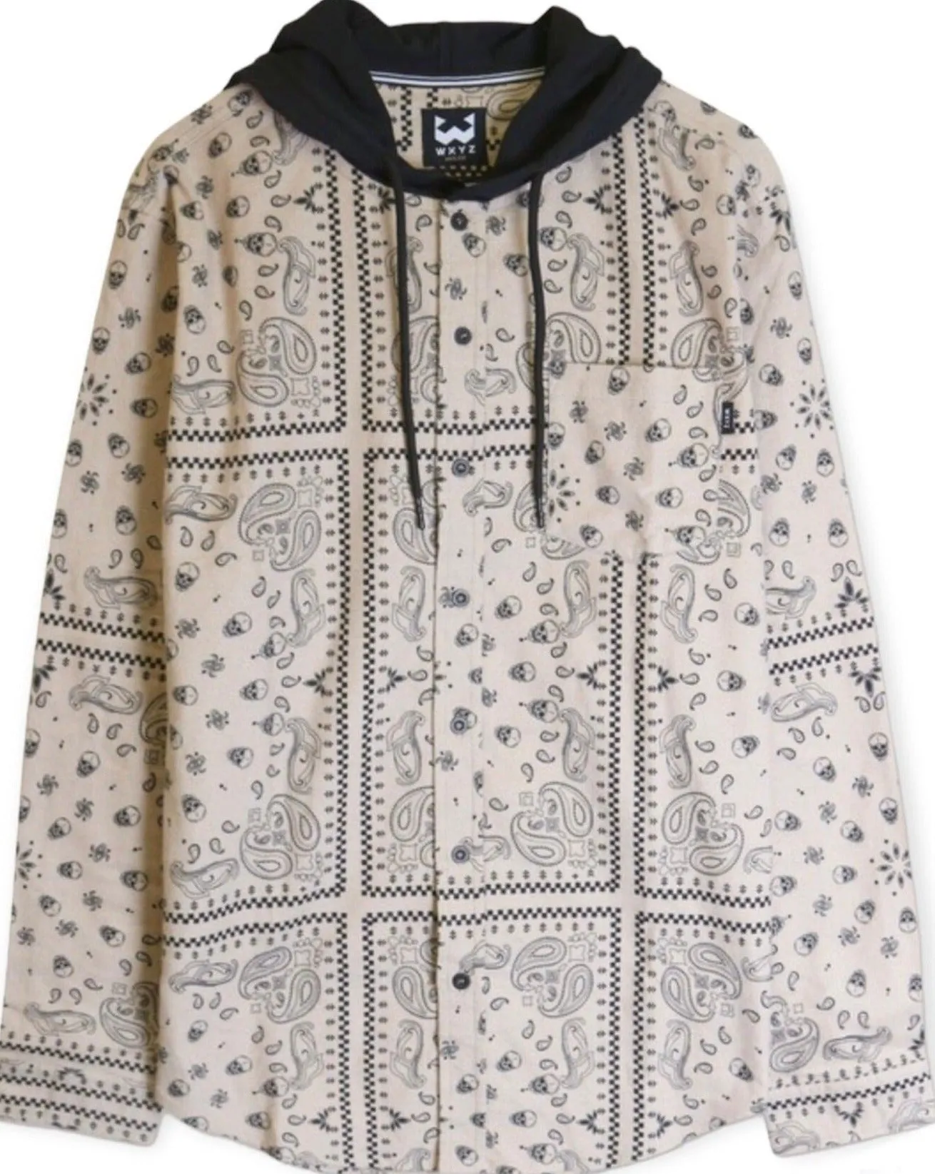 Paisley Print Hooded Shirt- Sand