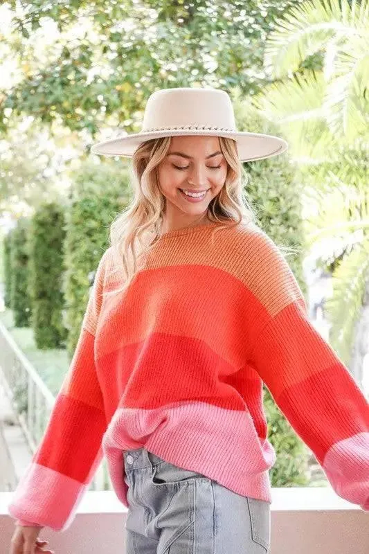 Rainbow striped oversized chunky knit sweater