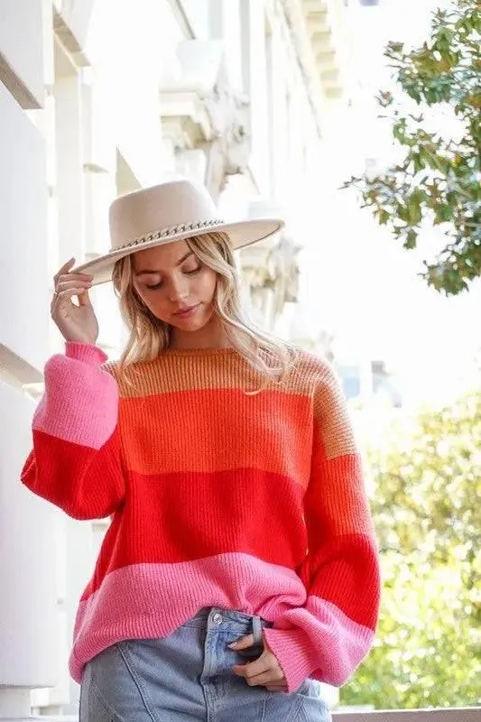 Rainbow striped oversized chunky knit sweater