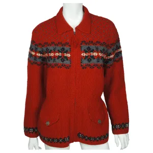 Ralph Lauren Cardigan Sweater Hand Knit Nordic Pattern Green Label Ladies L