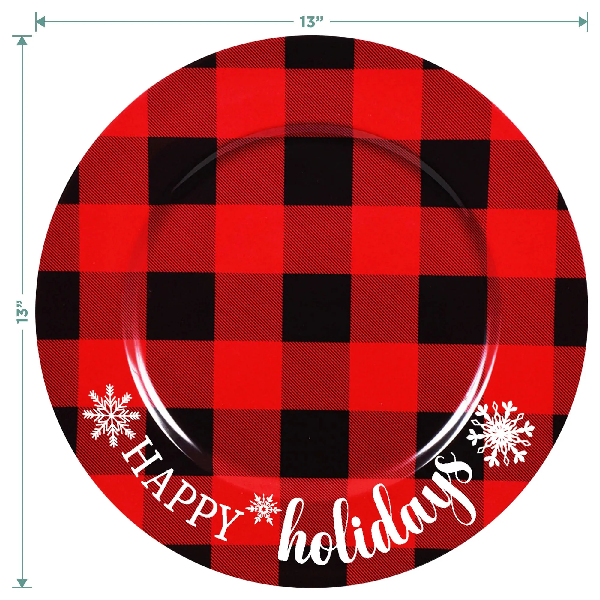 Red and Black Buffalo Plaid Assorted Christmas Plate Chargers For Holiday Home Decor (Set of 4)