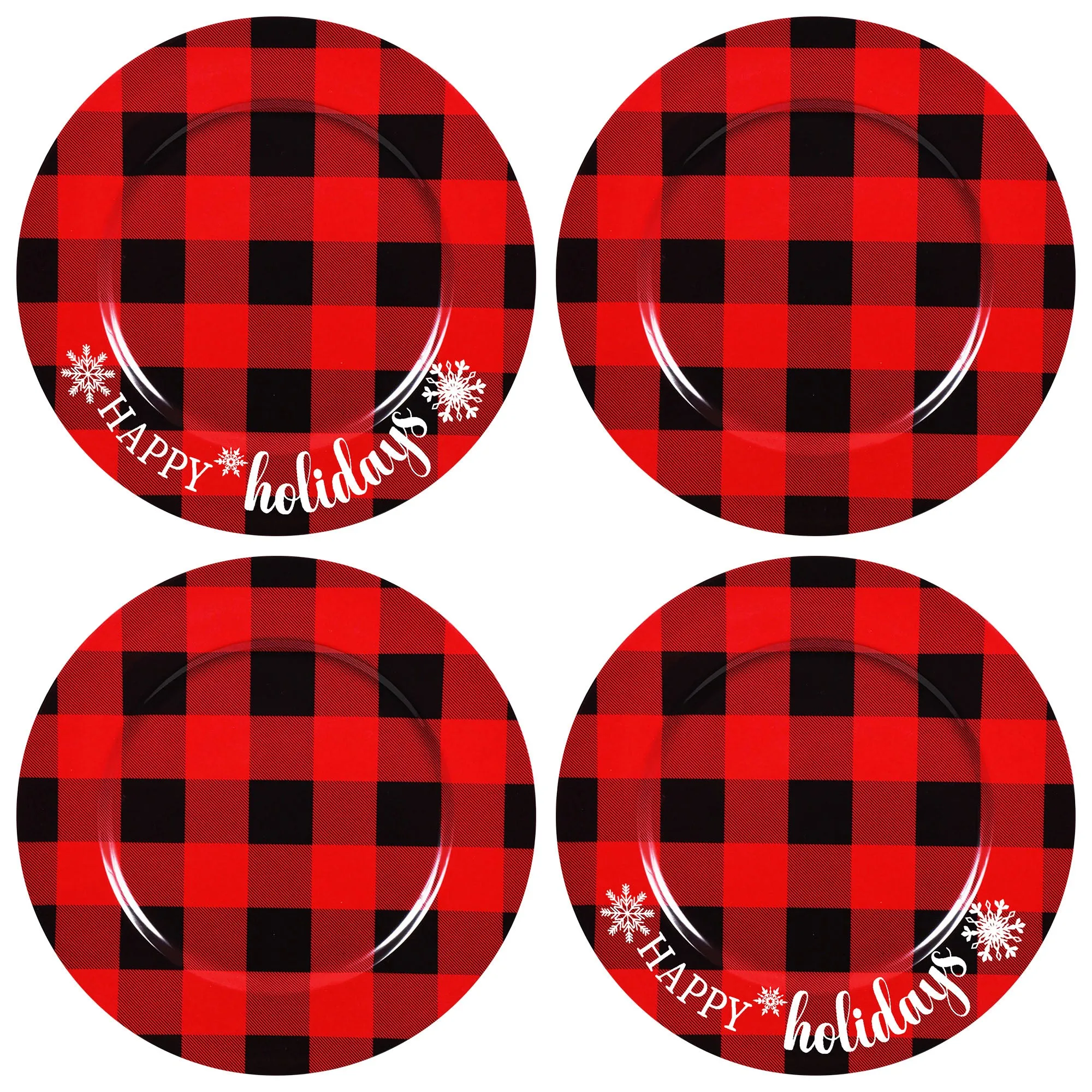 Red and Black Buffalo Plaid Assorted Christmas Plate Chargers For Holiday Home Decor (Set of 4)