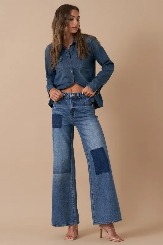 *Relaxed Wide Leg Patchwork Jeans