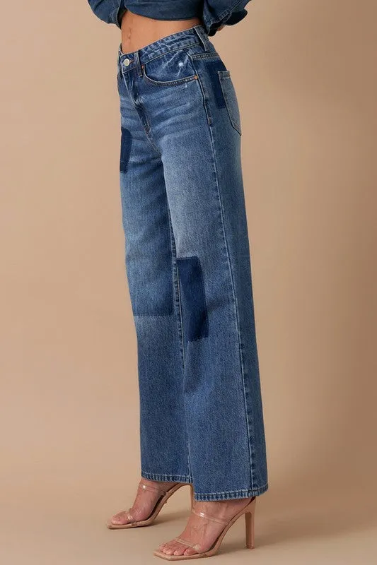 *Relaxed Wide Leg Patchwork Jeans