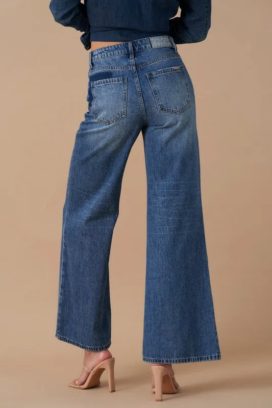 *Relaxed Wide Leg Patchwork Jeans