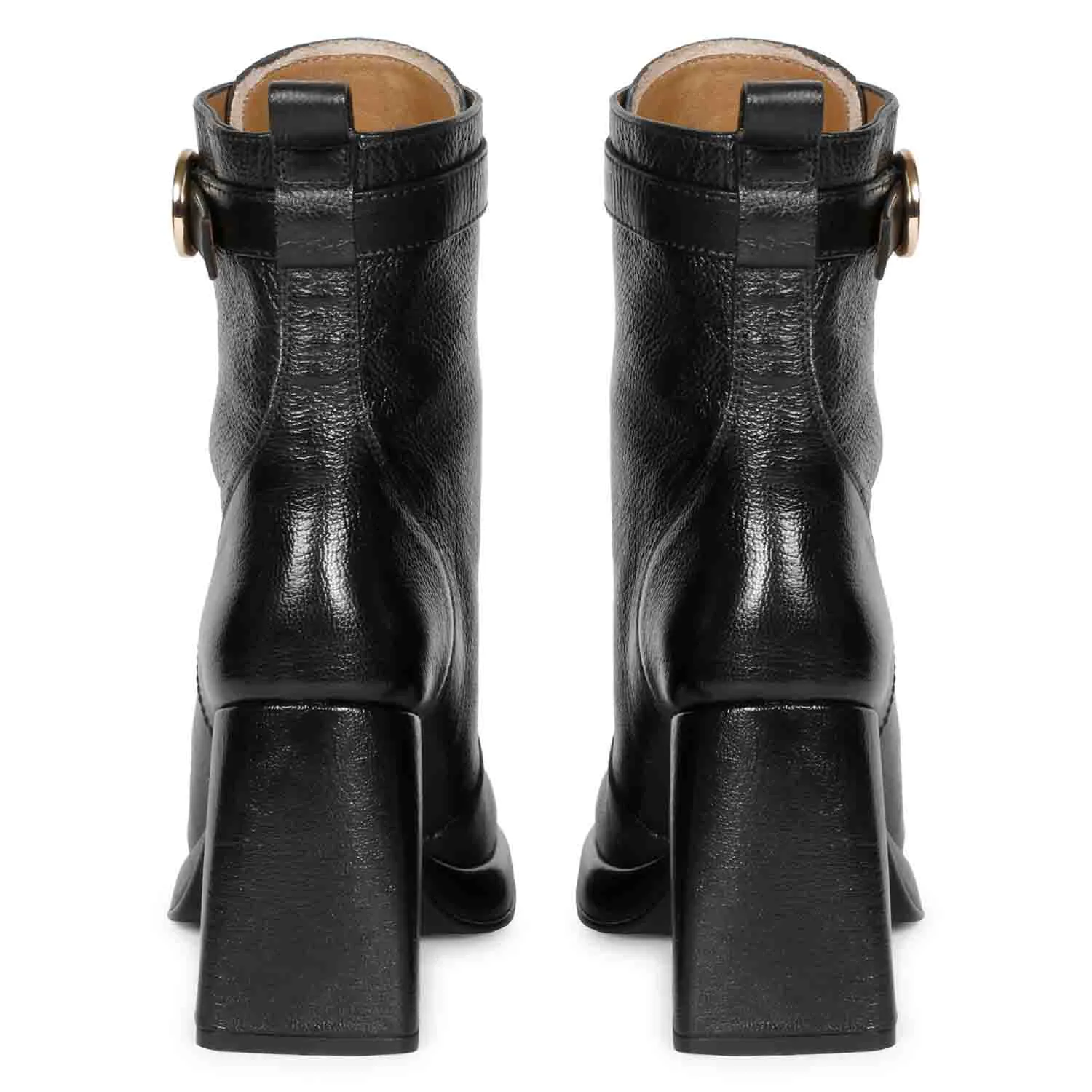 Saint Henriette Black Leather Front Zipper High Ankle Boots