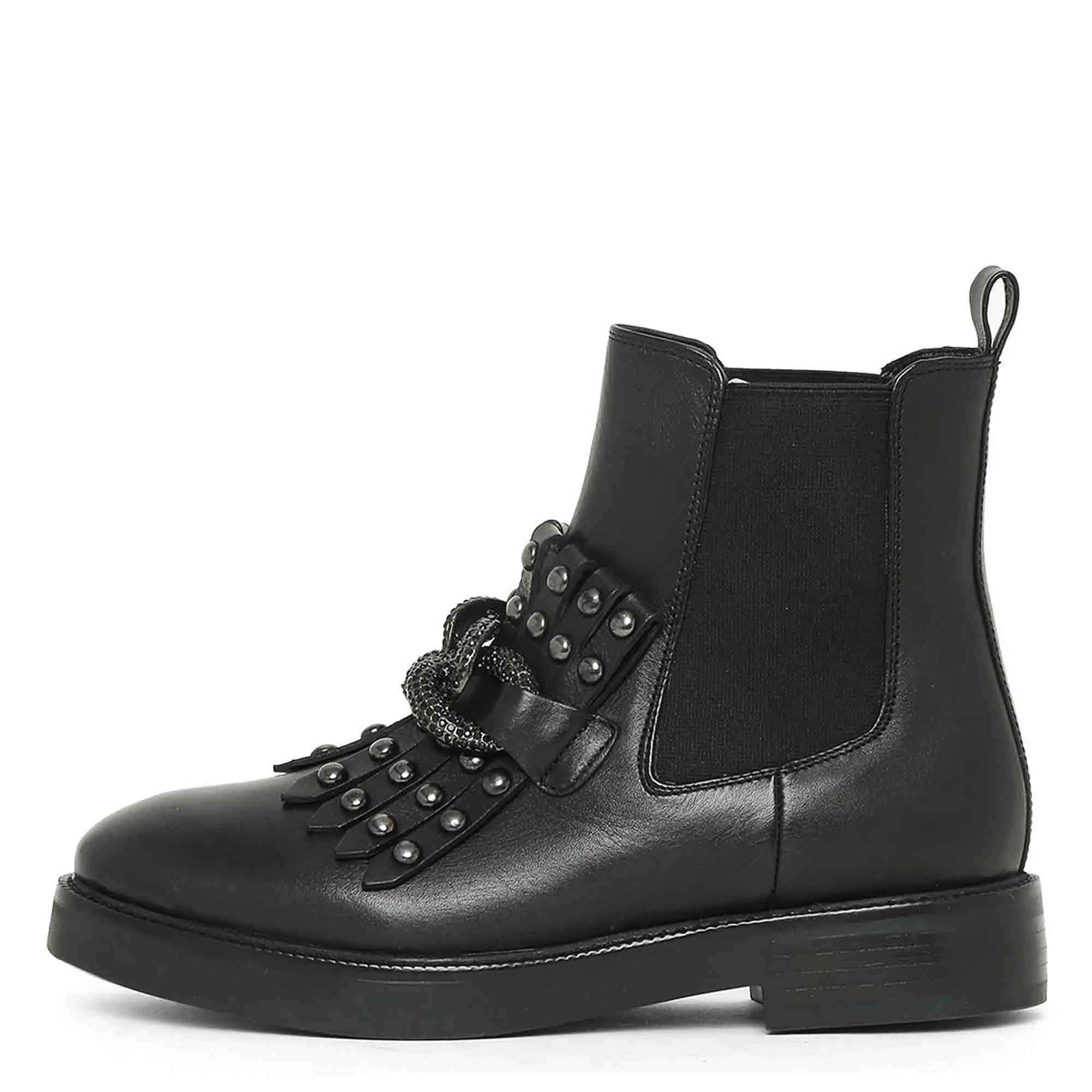 Saint Maeve Black Leather Decor Chain Link Studded Boots