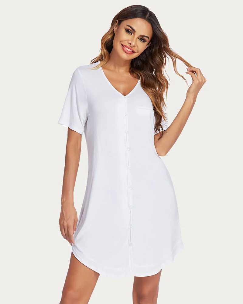 Short Sleeve V Neck Boyfriend Night Shirt