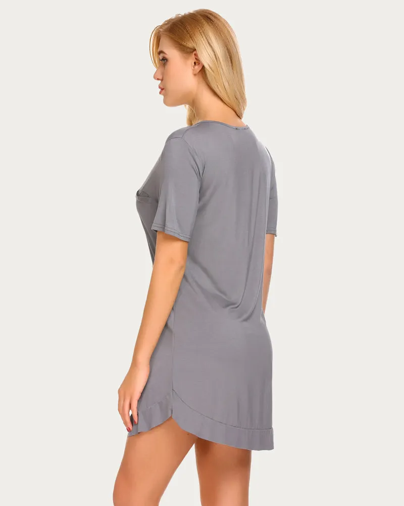 Short Sleeve V Neck Boyfriend Night Shirt