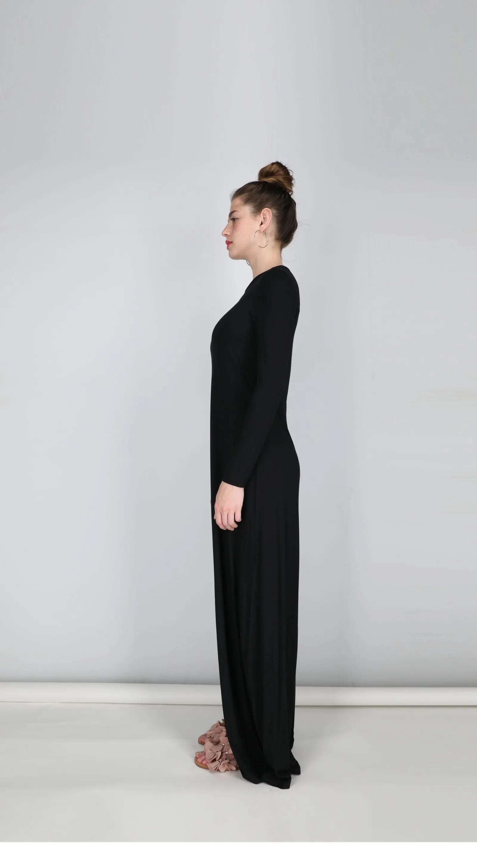 Solid A-Line Maxi Dress / Black