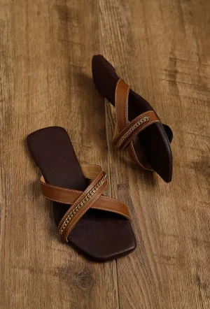 Tan Brown Criss Cross Cruelty-Free Leather Flats