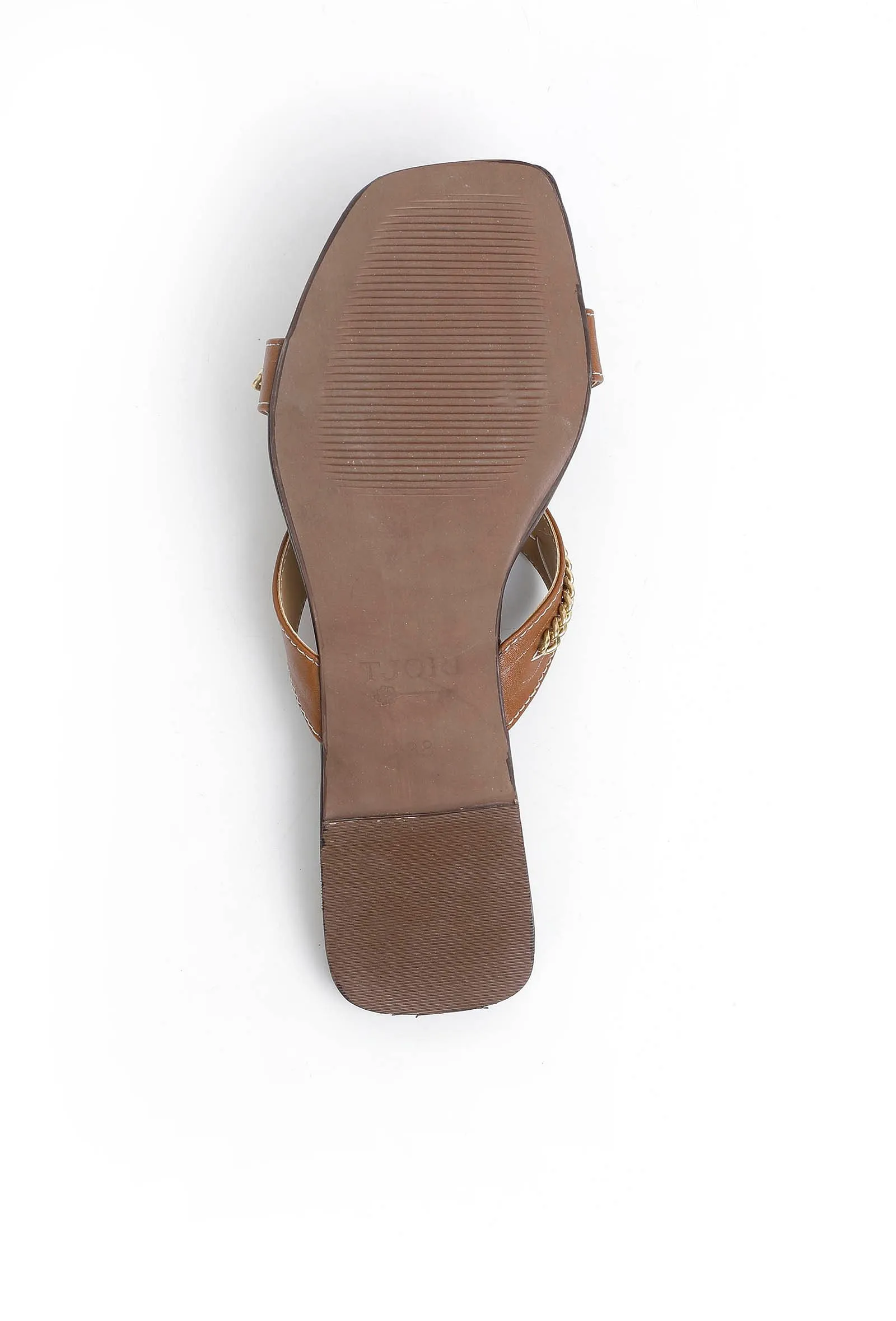 Tan Brown Criss Cross Cruelty-Free Leather Flats