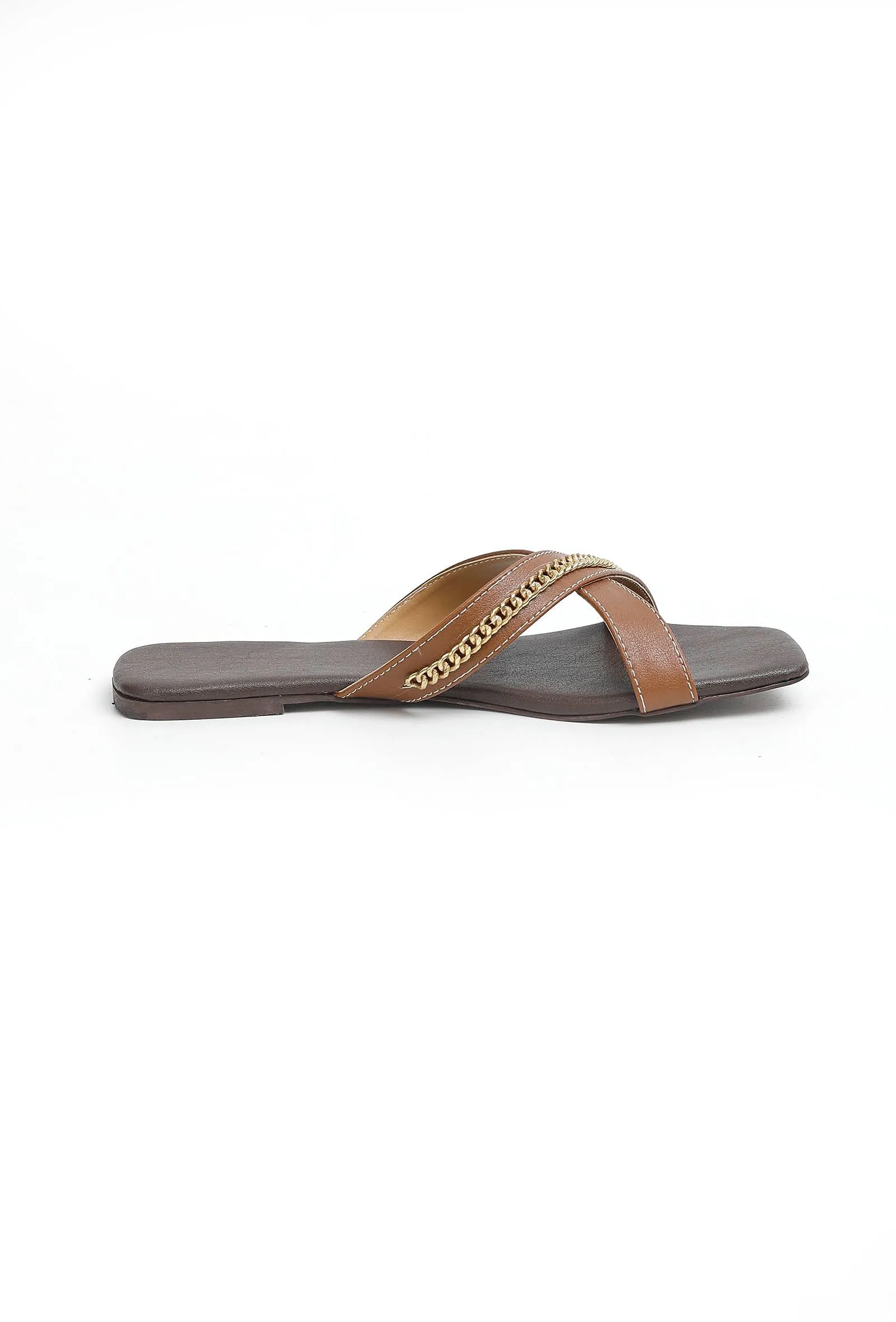 Tan Brown Criss Cross Cruelty-Free Leather Flats