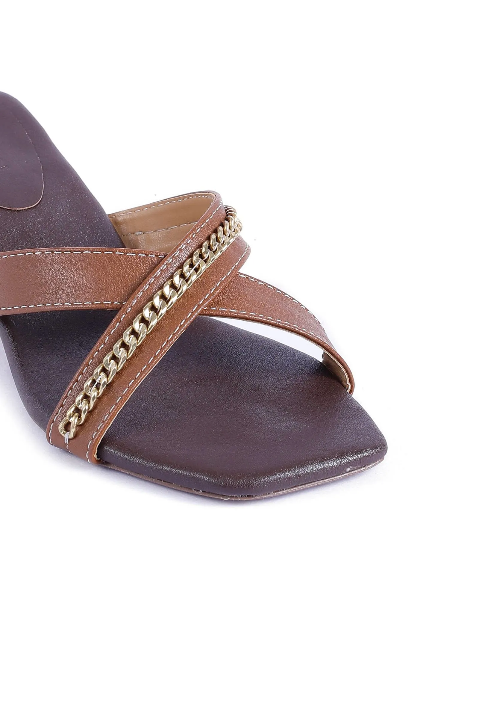 Tan Brown Criss Cross Cruelty-Free Leather Heels