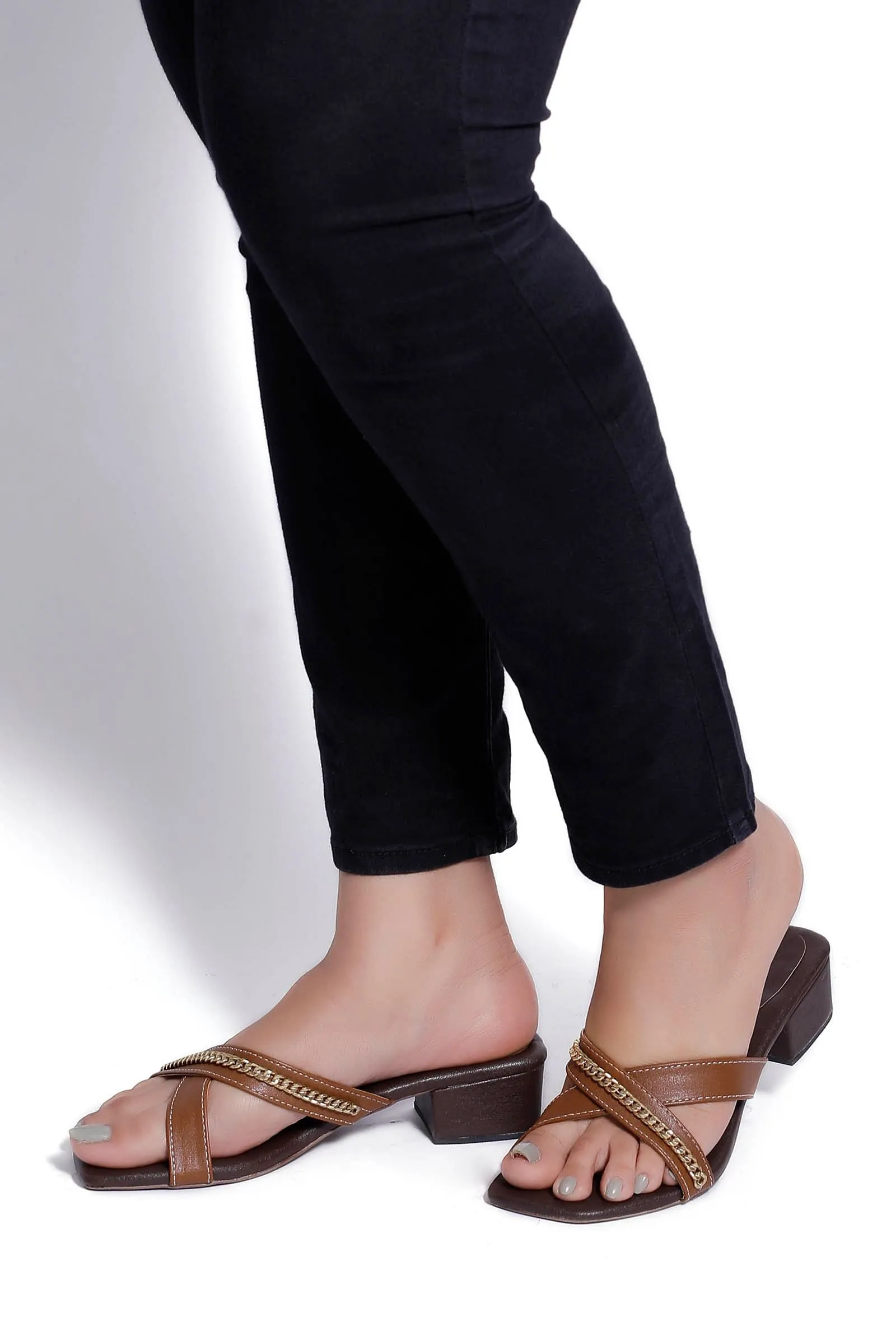 Tan Brown Criss Cross Cruelty-Free Leather Heels