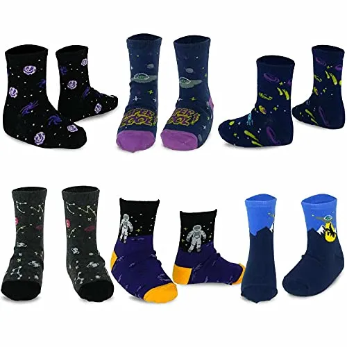 TeeHee Little Boys Fashion Fun Cotton Crew Socks 6 Pair Pack (K2036SPC)