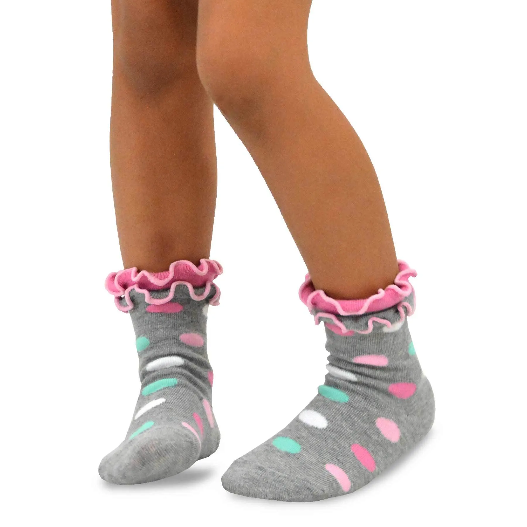 TeeHee Socks Kid's Casual Cotton Short Crew Double Ruffle Solid 6-Pack (70303)