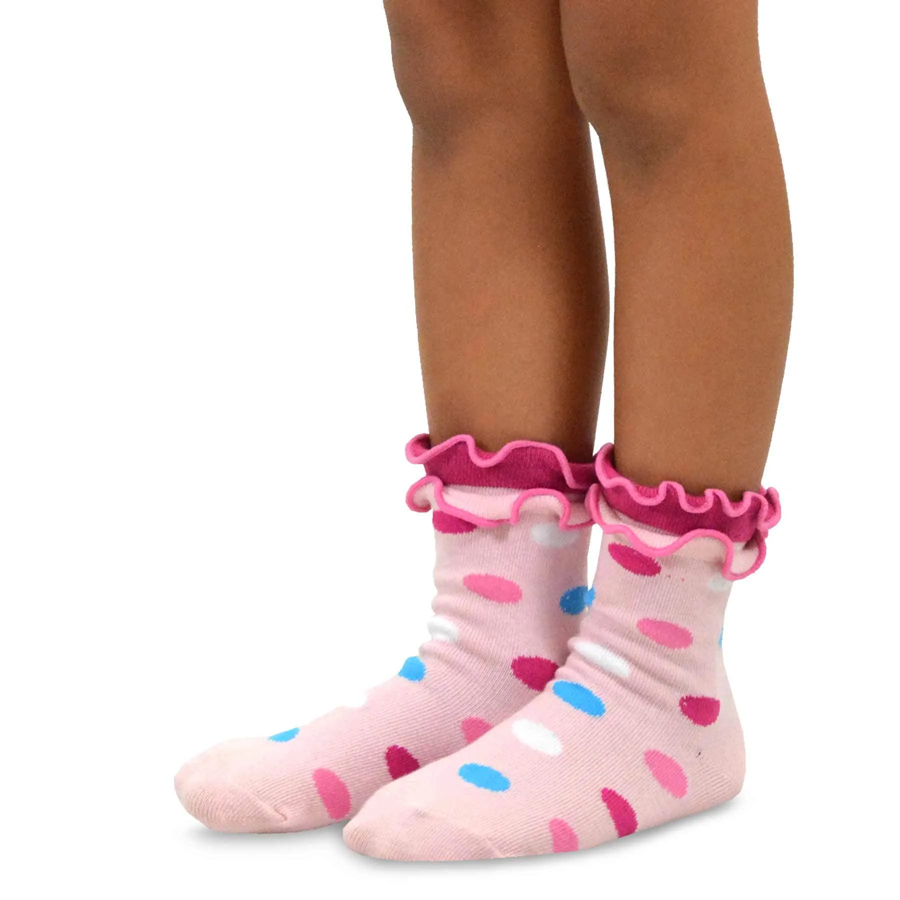 TeeHee Socks Kid's Casual Cotton Short Crew Double Ruffle Solid 6-Pack (70303)