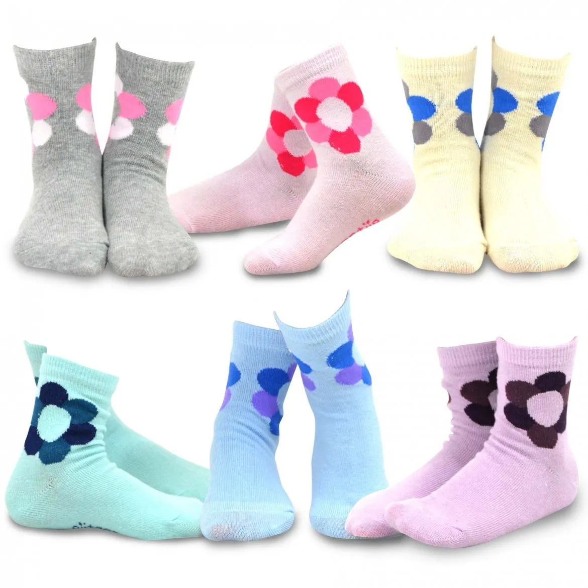 TeeHee Socks Kid's Casual Cotton Short Crew Flower 6-Pack (70302)