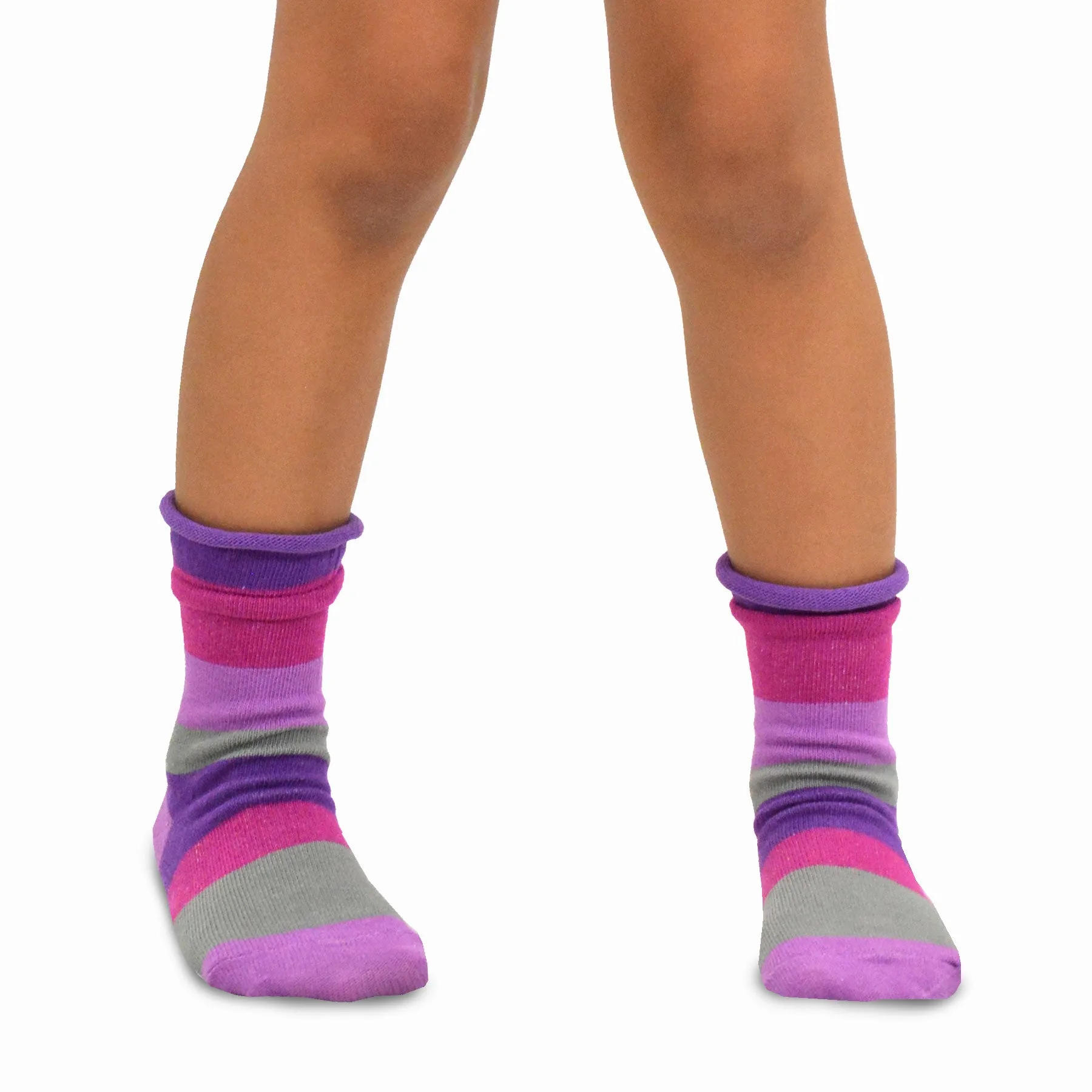 TeeHee Socks Kid's Casual Cotton Short Crew Roll Top Indian Stripe 6-Pack (70131)