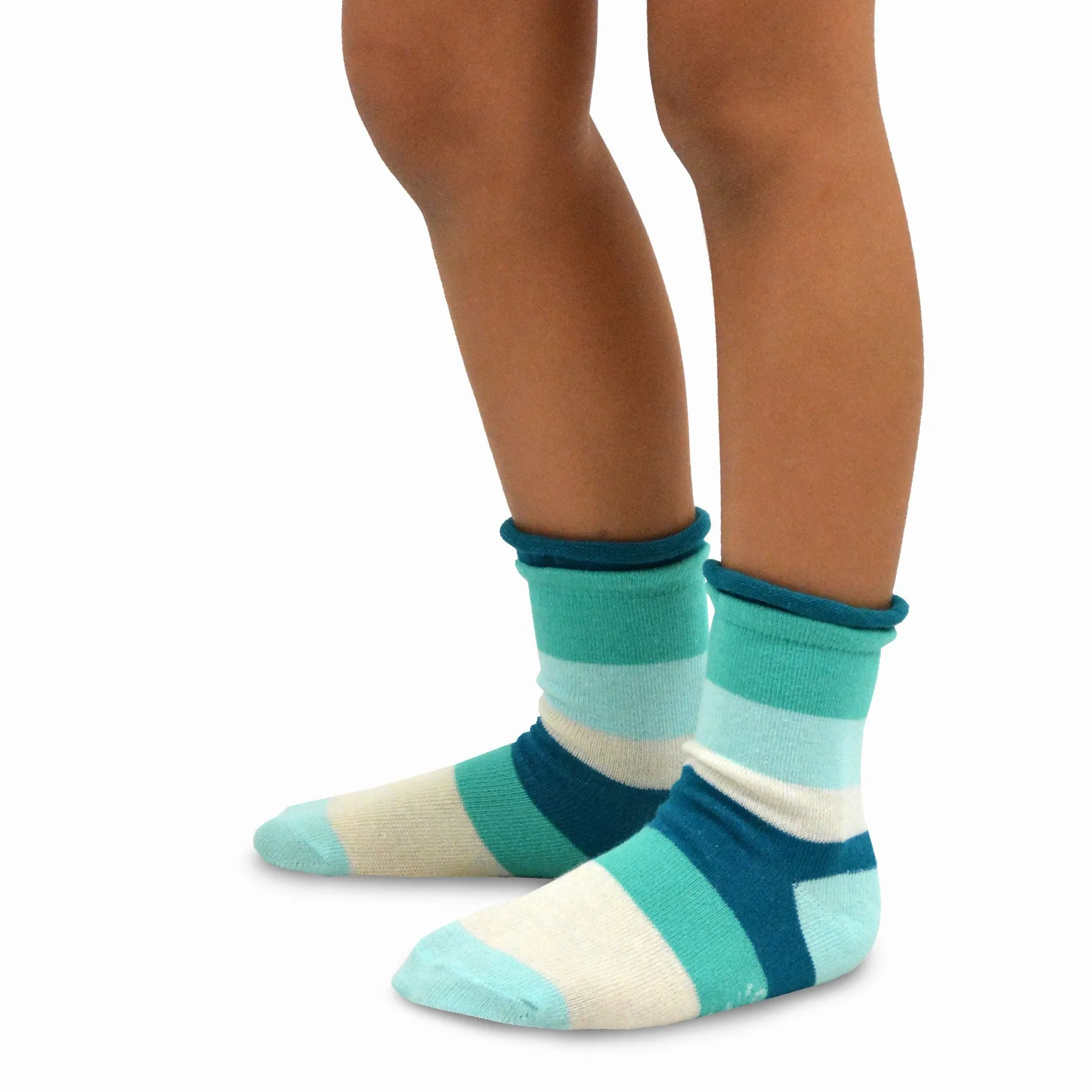 TeeHee Socks Kid's Casual Cotton Short Crew Roll Top Indian Stripe 6-Pack (70131)