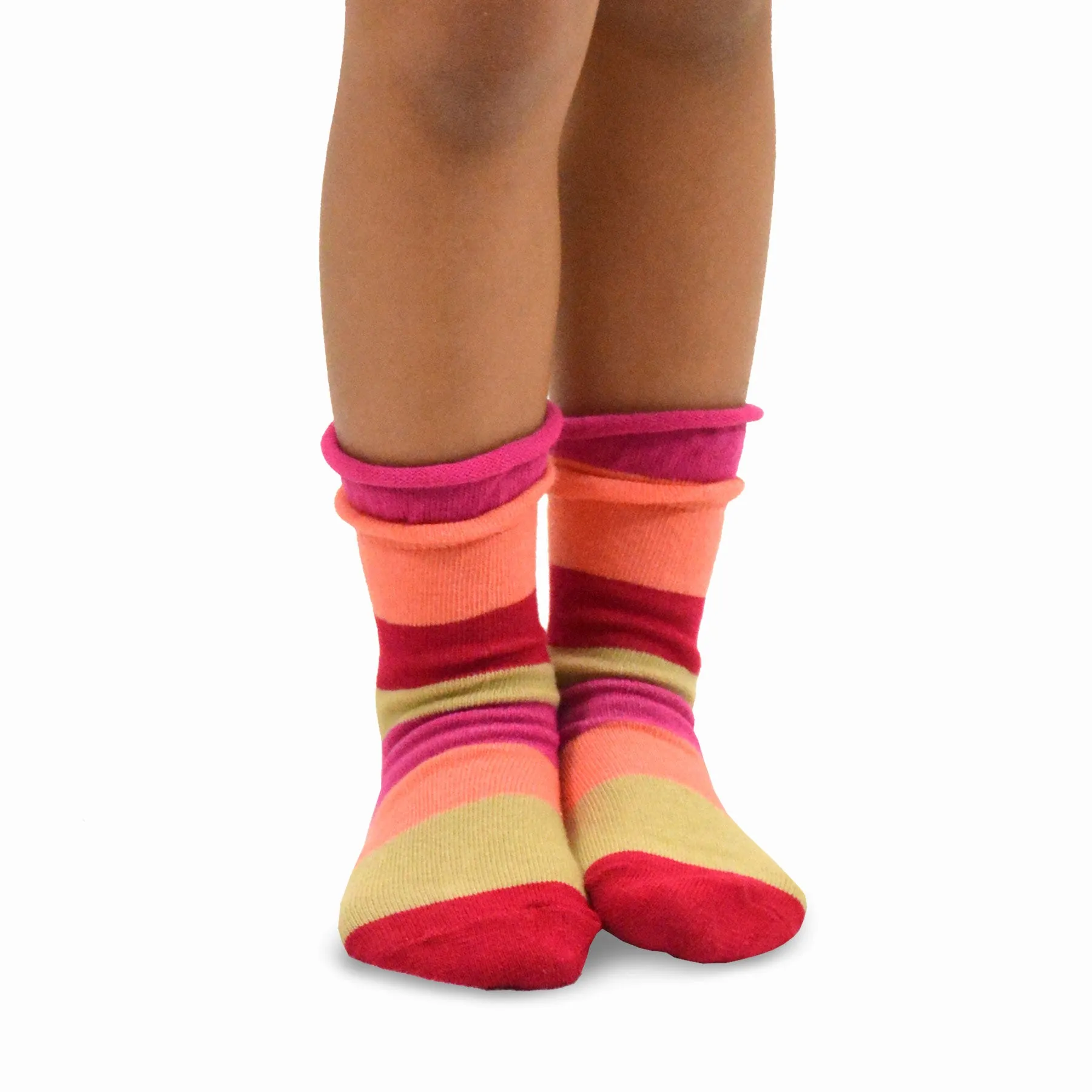 TeeHee Socks Kid's Casual Cotton Short Crew Roll Top Indian Stripe 6-Pack (70131)