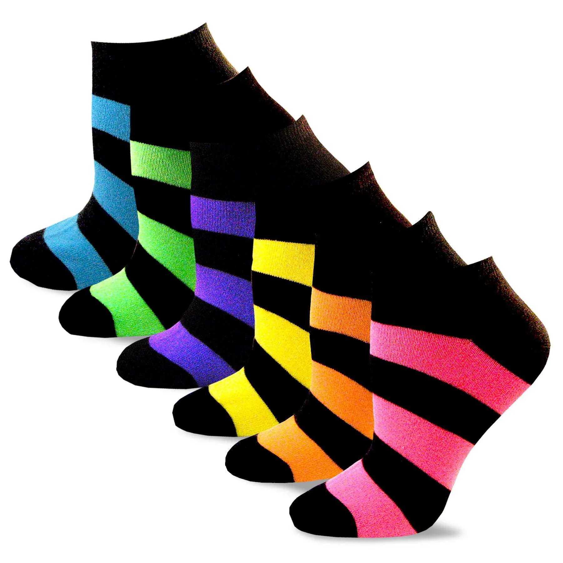 TeeHee Socks Women's Casual Acrylic No Show Black Neon 18-Pack (12067)