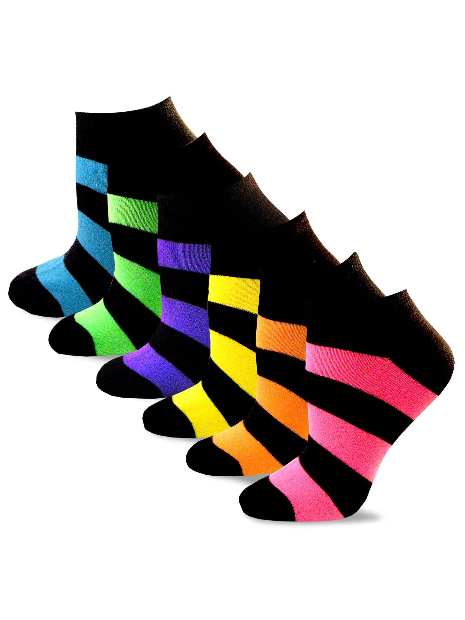 TeeHee Socks Women's Casual Acrylic No Show Neon Stripes/Heel Toe 12-pack (10215)