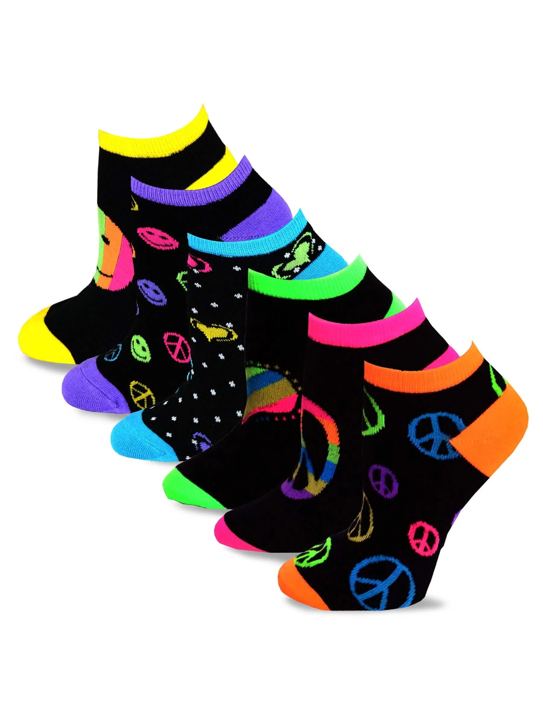 TeeHee Socks Women's Casual Acrylic No Show Neon Stripes/Heel Toe 12-pack (10215)