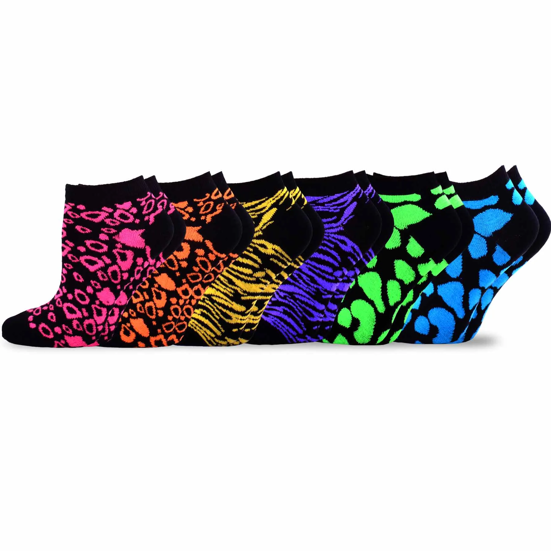 TeeHee Socks Women's Causal Acrylic No Show Neon Animal Printed 12-Pack (10220)