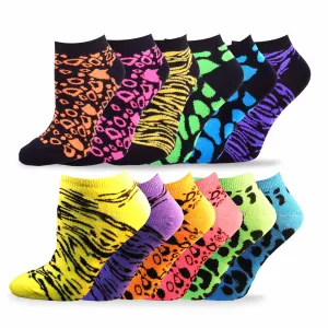 TeeHee Socks Women's Causal Acrylic No Show Neon Animal Printed 12-Pack (10220)