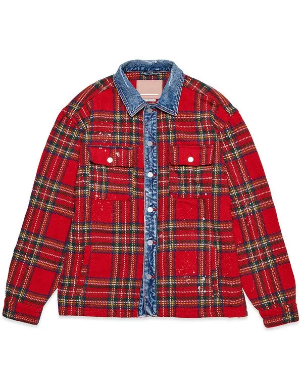 Unisex Flannel Shacket With Denim Contrast